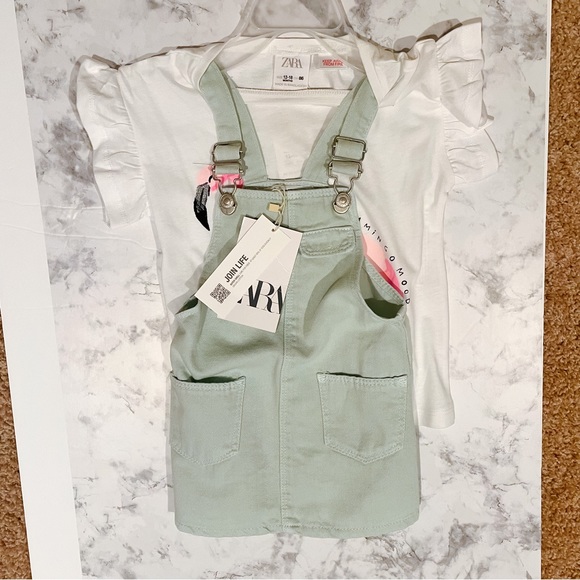 New Zara twill overall dress set 12-18 months - Picture 3 of 4